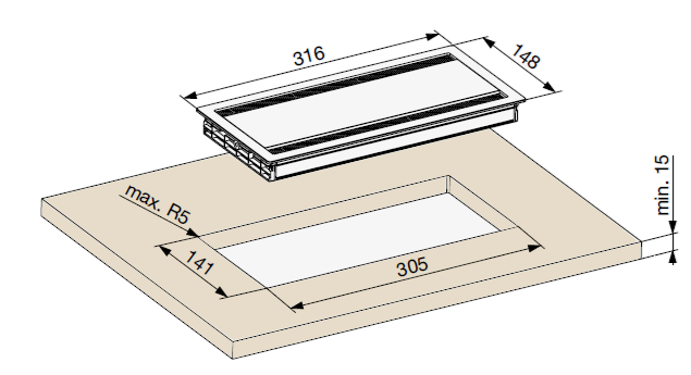 Technický nákres hliníková kabelová průchodka AsaCable exit Dual 316x148 mm