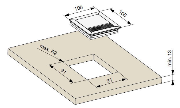 Technický nákres hliníková kabelová průchodka Riex EK13 100x100 mm, eloxovaný hliník