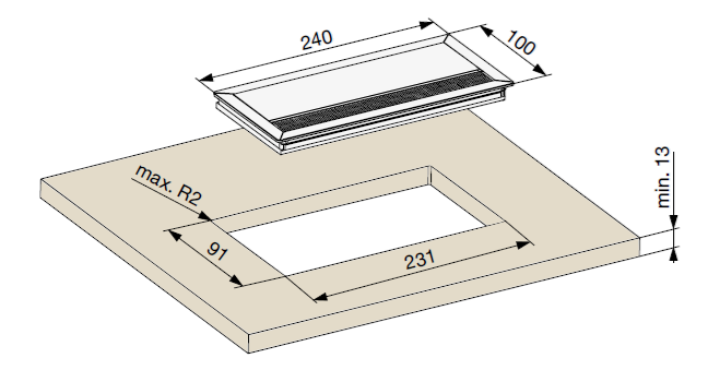Technický nákres hliníková kabelová průchodka Riex EK13 240x100 mm, eloxovaný hliník