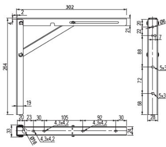 Technický obrázek Sklopná konzola, černá