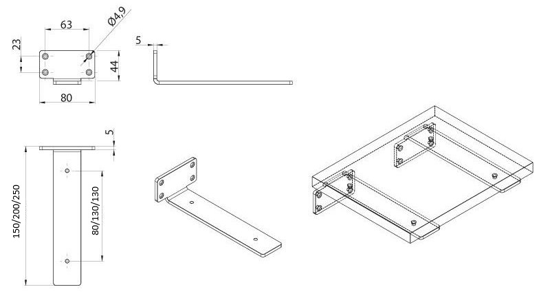Technicky nakres policove podpery wm-1003