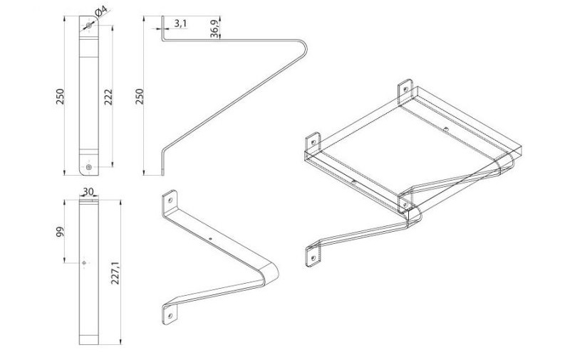 Technicky nakres policove podpery wm-1006