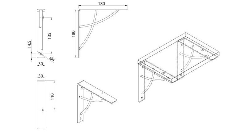 Technicky nakres policove podpery wm-1008