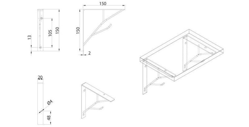 Technicky nakres policove podpery wm-1009