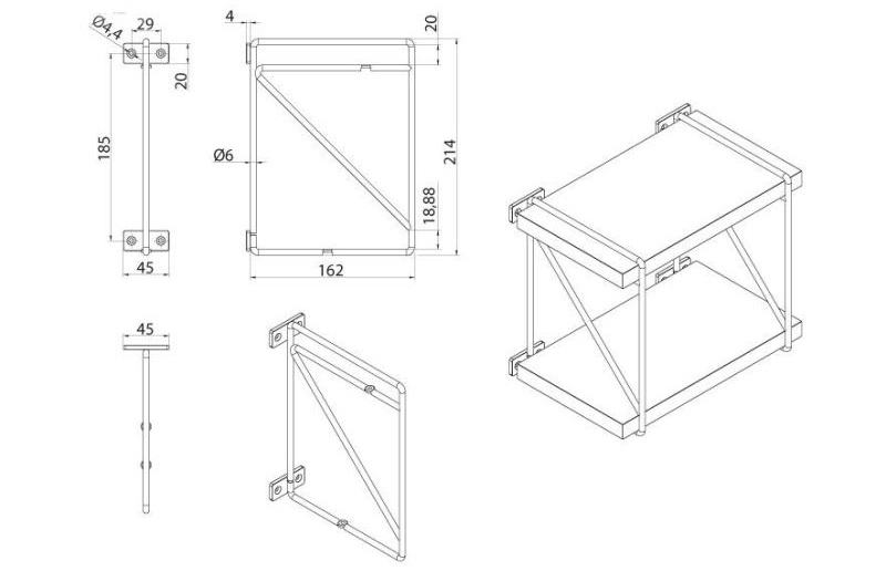 Technicky nakres policove podpery wm-1011
