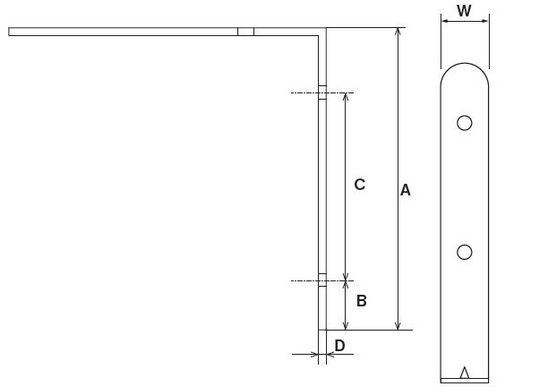 Technický obrázek Úhelník kovový s prolisem