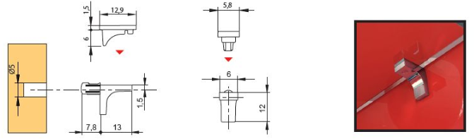 Technický obrázek Policová podpěra K LINE GLASS, pro skleněné police