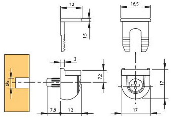 Technický obrázek podpěra na skleněné police PEKI