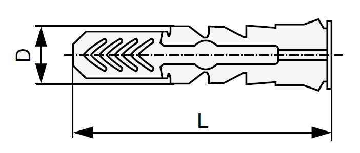 Technický nákres Fischer hmoždinka DuoPower