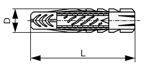 Technický nákres Fischer nylonová hmoždinka UX s límcem