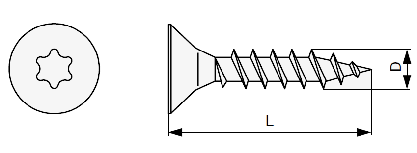 Technický nákres šroub s TX drážkou Riex 4,0 x 16
