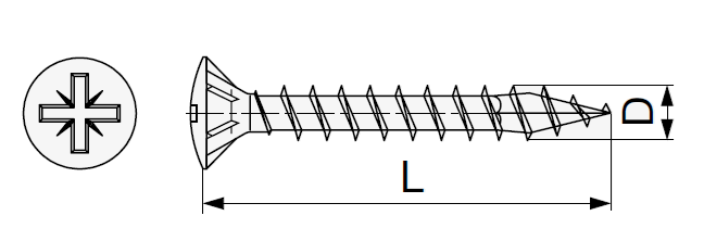 Technický nákres šroub s PZ drážkou Spax, průměru 3,5 - 4,0, čočková hlava