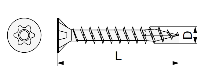 Technický nákres šroub s TX drážkou Spax, průměru 3,5 - 4,0, černý zinek