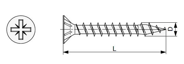 Technický nákres šroub s PZ drážkou Spax, průměru 4,0 - 5,0