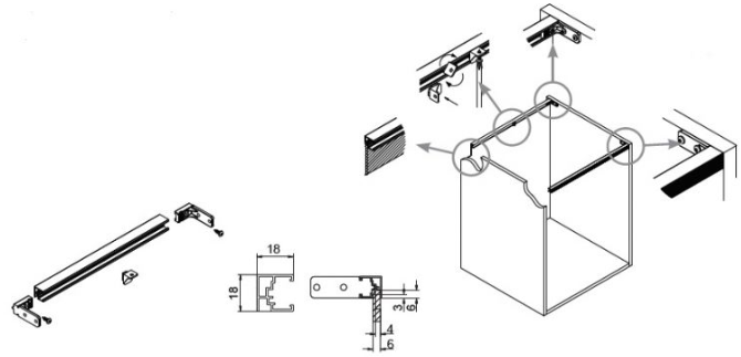 Technický obrázek Hliníková příčka na korpus, 2,05m