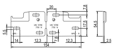 Technický obrázek Závěsný plech WP5 pro kování Libra H1, H2, H6