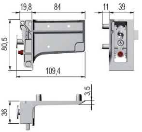 Technický obrázek Rektifikační kování Libra H7 se zajištěním