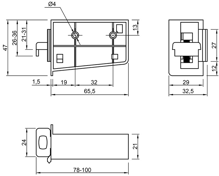 Technický obrázek Rektifikační kování, levé
