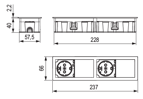 Technický nákres VersaHit Mono combi, 2x 230V
