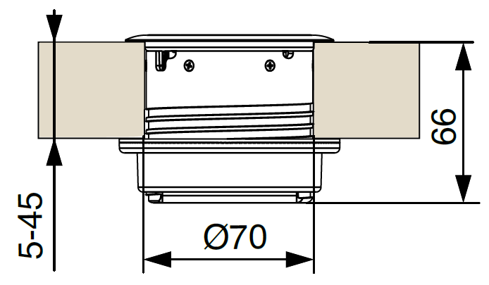 Technický nákres SFL Ring 1x 230 V, 1x USB A