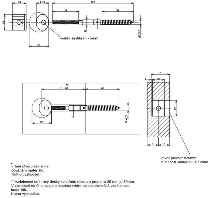 Technický obrázek úhlová spojovací tyč