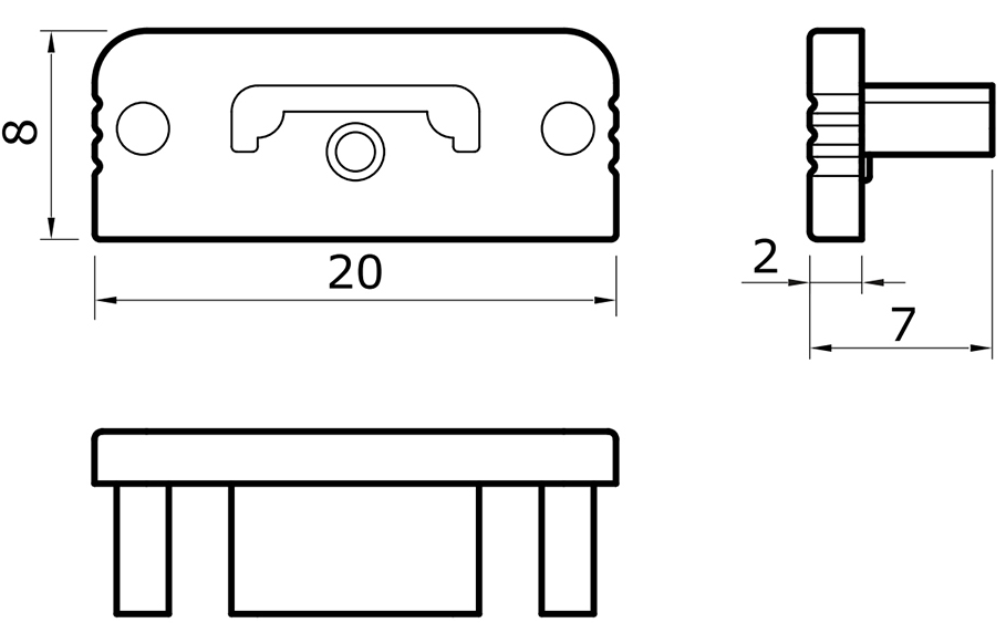 Technický nákres koncovky k profilu Surface, bíle (pár)