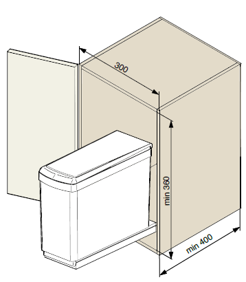 Technický nákres vestavný odpadkový koš ART 205