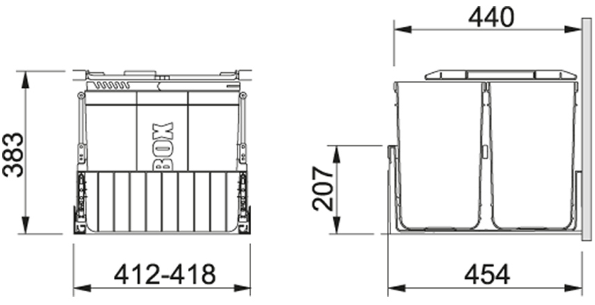 Technický nákres Sorter 300-45, 2x 22L