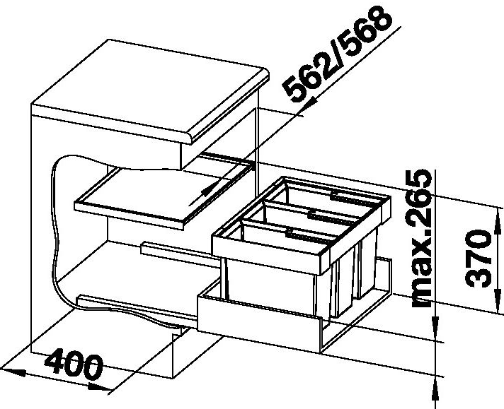 Technický nákres BLANCO koš FLEXON II 60/3