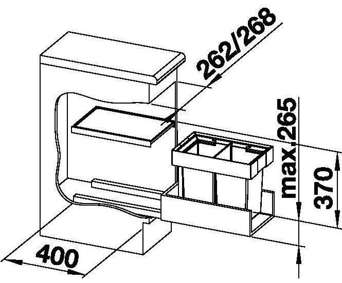 Technický nákres BLANCO koš FLEXONII 30/2