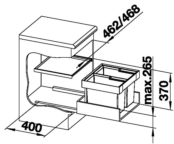 Technický nákres BLANCO koš FLEXON II 50/2