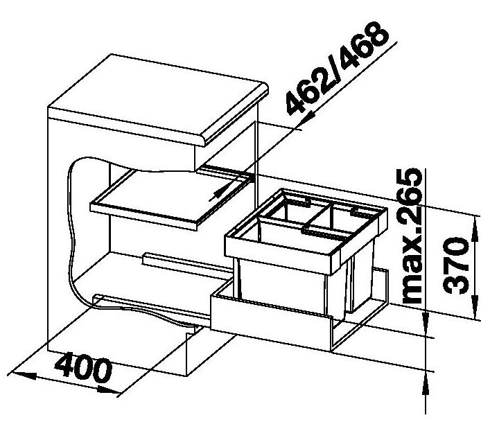 Technický nákres BLANCO koš FLEXON II 50/3