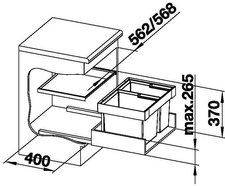 Technický nákres BLANCO koš FLEXON II 60/2