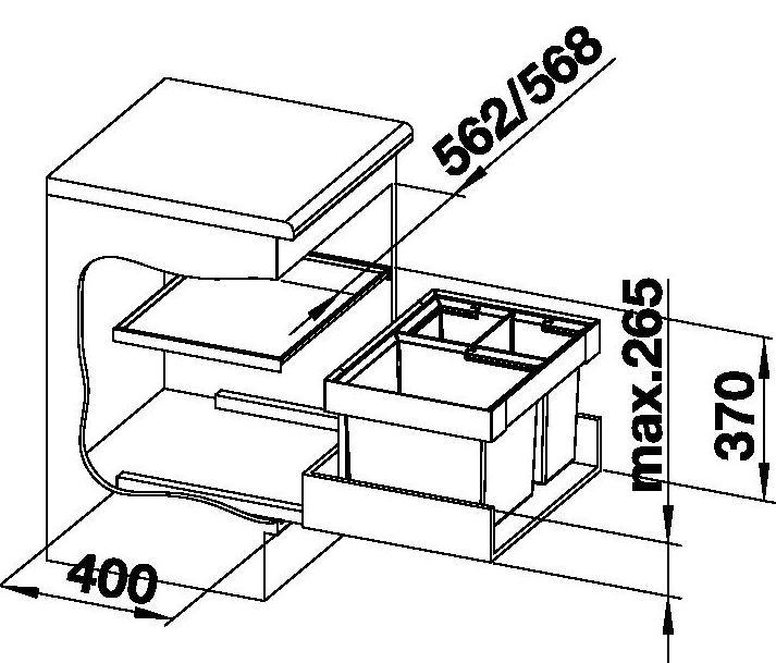 Technický nákres BLANCO koš FLEXON II 60/3