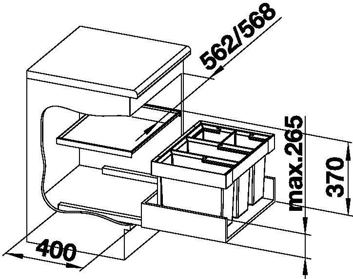 Technický nákres BLANCO koš FLEXON II 60/4
