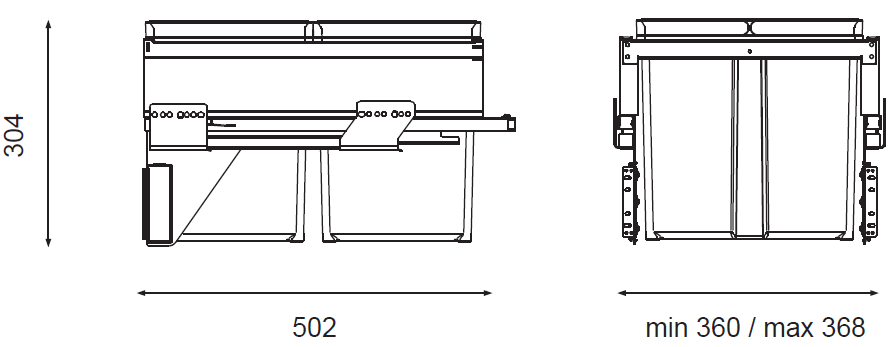 Technický nákres Sorter Linea 580 Plus, 2x17L
