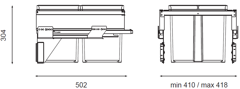 Technický nákres Sorter Linea 580 Plus, 2x17L