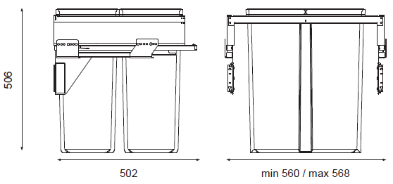 Technický nákres Sorter Linea 580 Plus, 2x40L