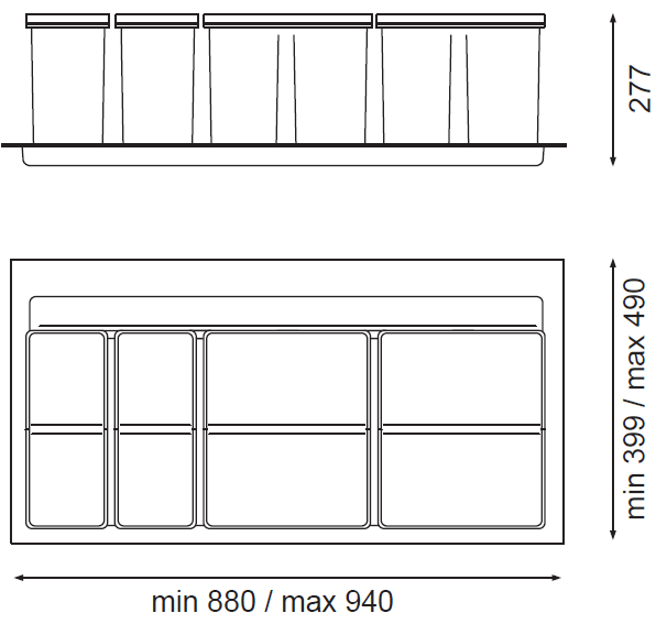 Technický nákres Sistema 9XL 1000A, 2x26+2x11L