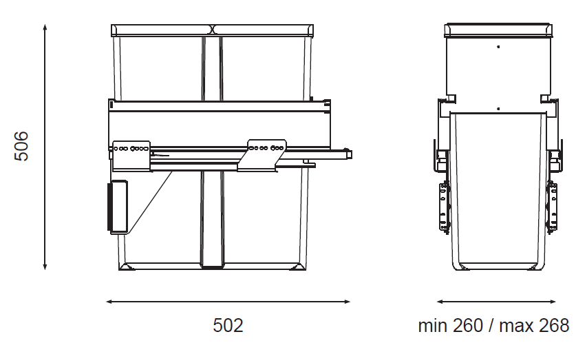 Technický nákres Sorter Linea 580 Plus, 1x42L