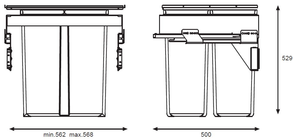 Technický nákres Sortér Linea 580 EVO/600, 2x40L