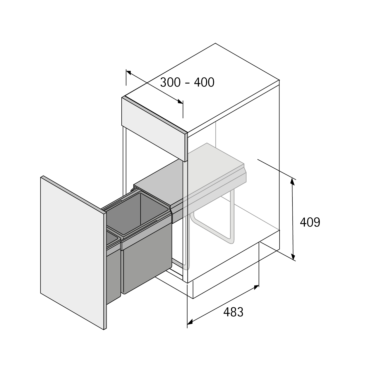Technický nákres Odpadkový koš Bin.it Duo I, PVC