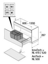 Technický nákres Odpadkový koš InnoTech Vario 600-1200