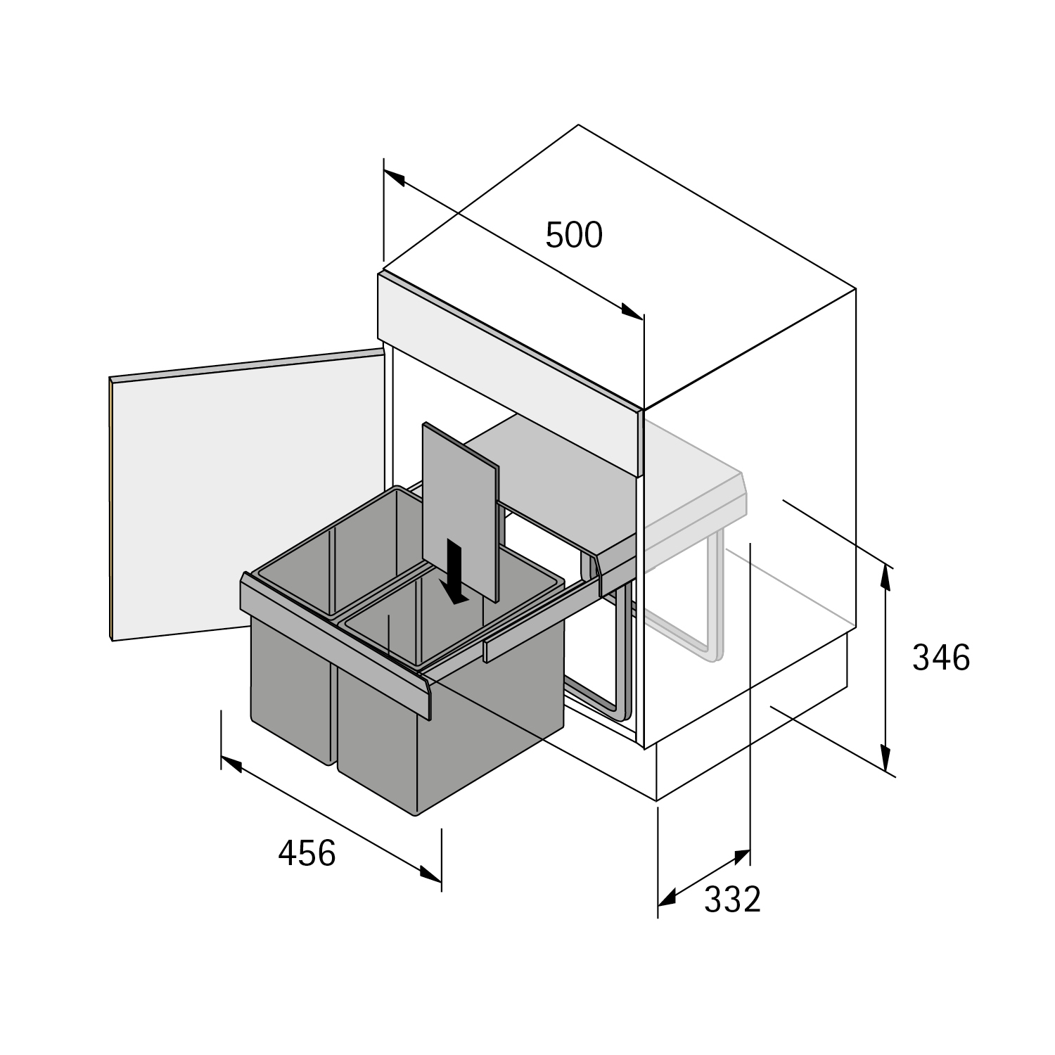 Technický nákres Dělící příčka pro Bin.it Space