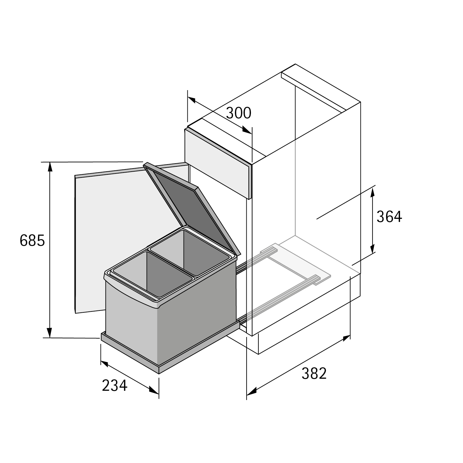 Technický nákres Vestavný odpadkový koš Bin.it Easy Basic II