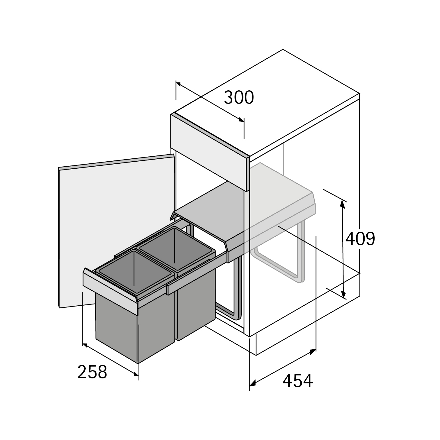 Technický nákres Vestavný odpadkový koš Bin.it Duo II - 300