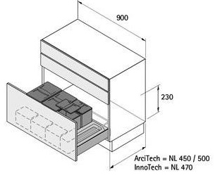 Technický nákres Odpadkový koš Bin.it Flex 900