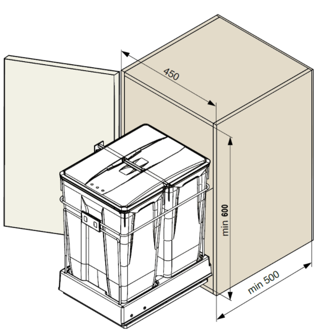 Technický nákres Koš se spodním výsuvem Riex GN57, 70L