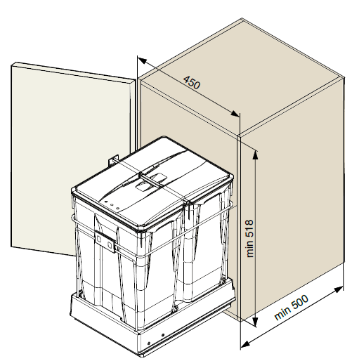 Technický nákres Koš se spodním výsuvem Riex GN57