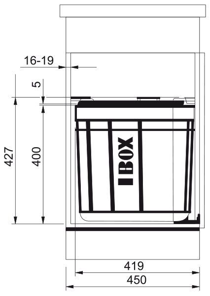 Technický nákres Vestavný odpadkový koš SOLO